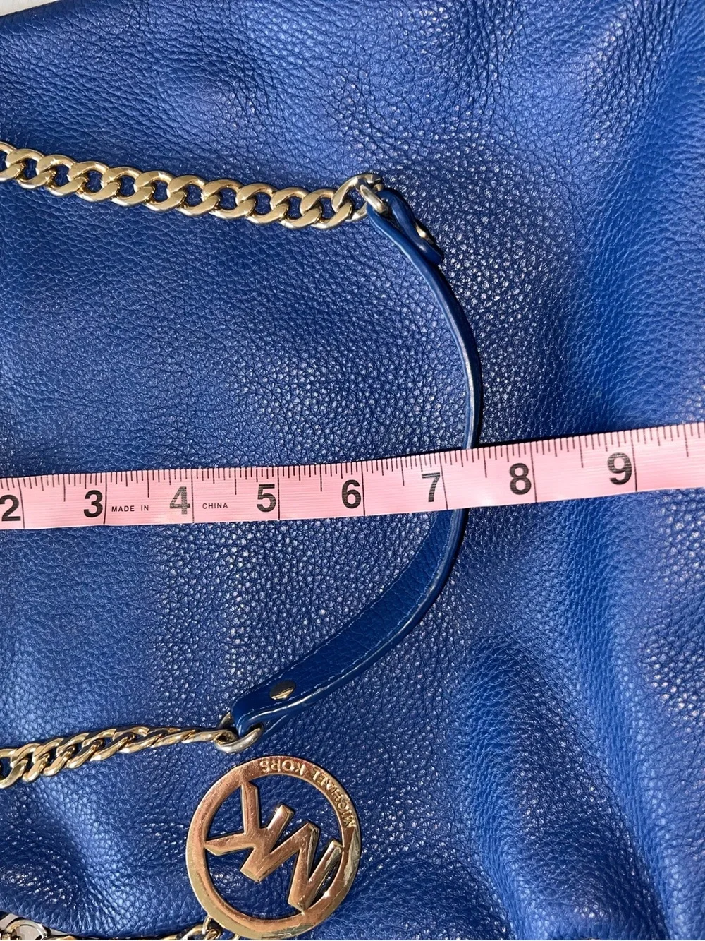 Michael Kors Royal Blue Pebbled Leather Chain Shoulder Bag - Picture 5 of 5